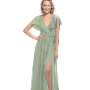 Azazie Jael dusty sage bridesmaid dress